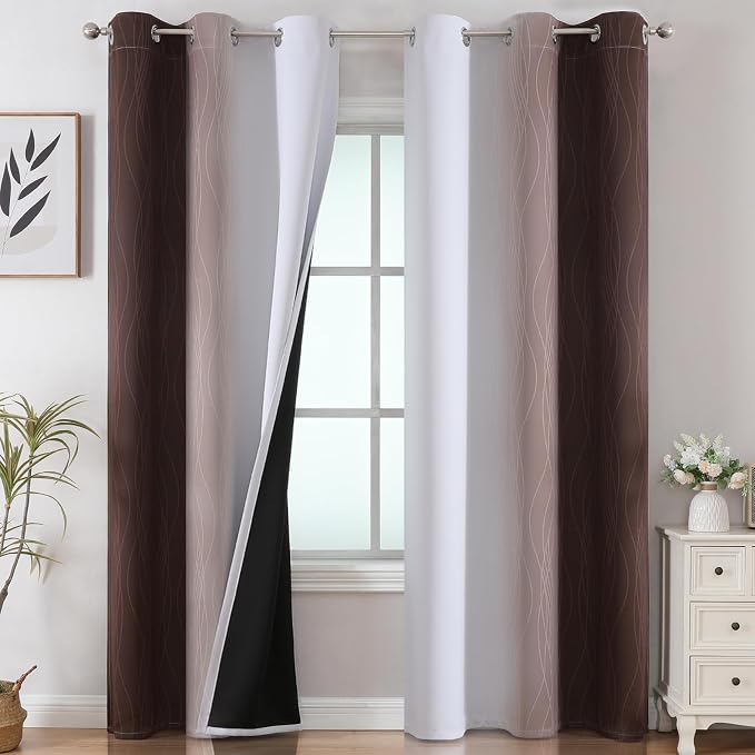 Brown and Greyish White Ombre Blackout Curtains by ESTELARTEXTILER