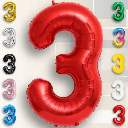 Red Number Balloon 3 Mylar Foil Balloons 16 inch - Image 6