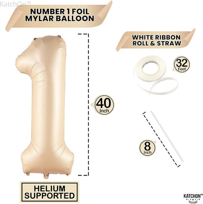 KatchOn Beige Number 1 Balloon 40 Inch | Number One Balloon - Image 4