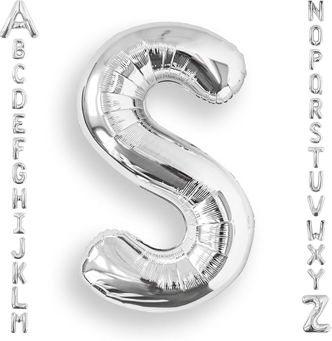 AULE 40 Inch Silver S Balloon Letter Foil A-Z Birthday Big Alphabet | Birthday by AULE