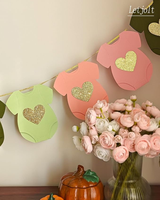 Letjolt Green Pink Baby Shower Garland Gender Reveal Banner 9 Pcs | Pre-Strung - Image 5