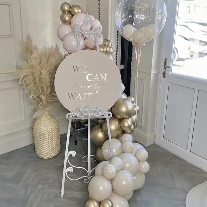 White and Gold Balloons, 12 Inch White Sand Gold Metallic Latex Balloons - Image 3