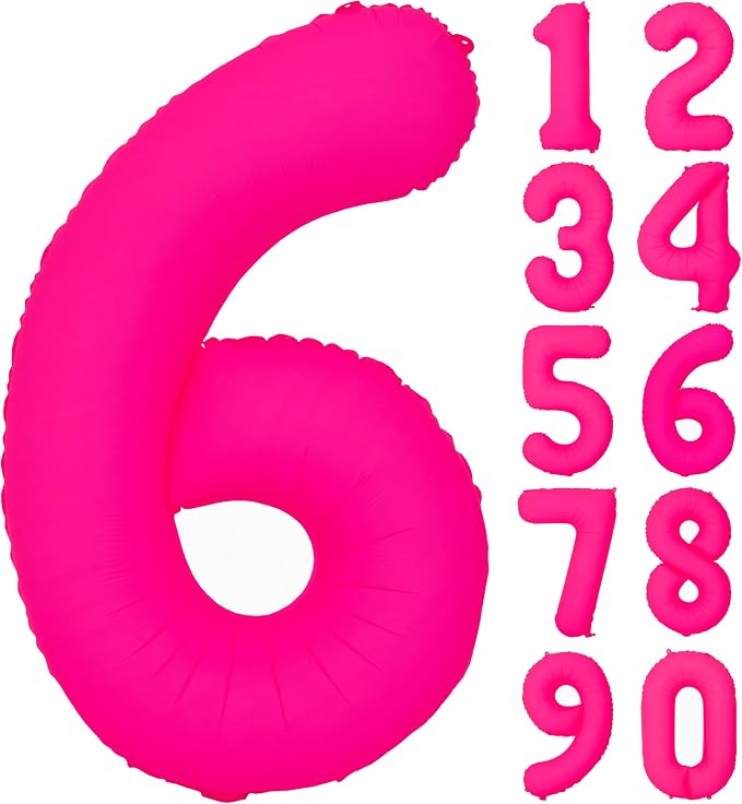 40IN Fluorescent Pink Number 6 Balloons Glow In The Dark Pink Balloon | by YOIOZAIZAI