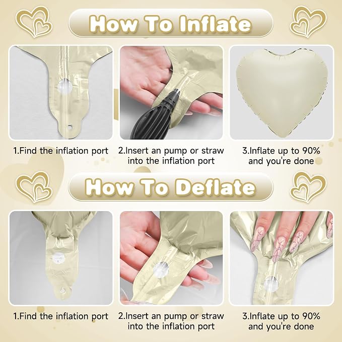 Sand White Gold Heart Balloons, 18Inch Light Gold Helium Balloon - Image 7