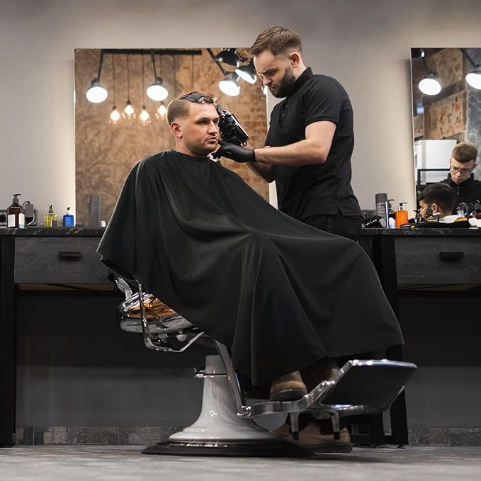 Professional Salon Hair Cutting Cape, Barber Cape for Men/Women, Adjustable Snap Button with Waterproof Hairdressing Salon Cape for Haircut, Coloring, Makeup, Styling(52" x 47"), Black