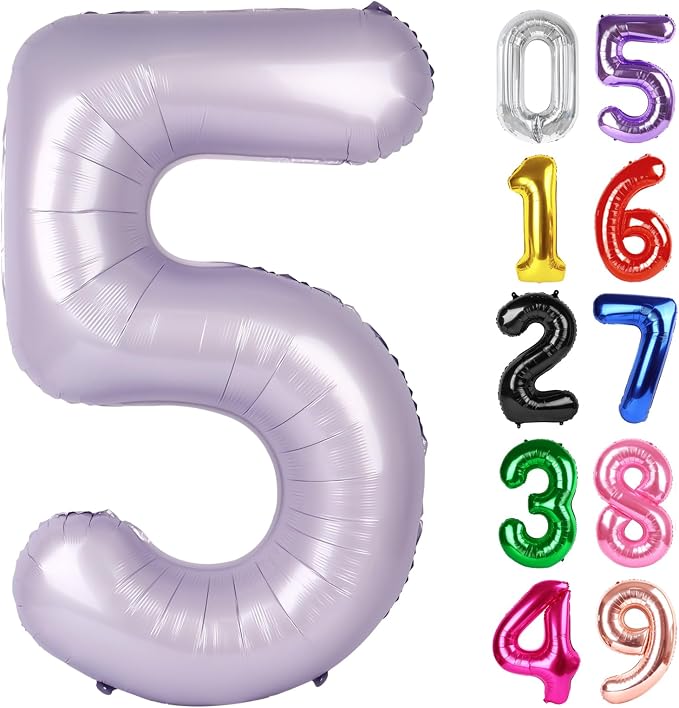 CreamPurple Number 5 Balloon 40 Inch, 5th Birthday Decorations Men Women | Foil by IWERP