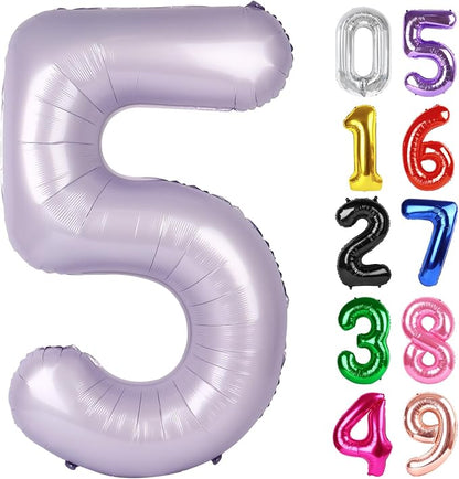 CreamPurple Number 5 Balloon 40 Inch, 5th Birthday Decorations Men Women | Foil by IWERP