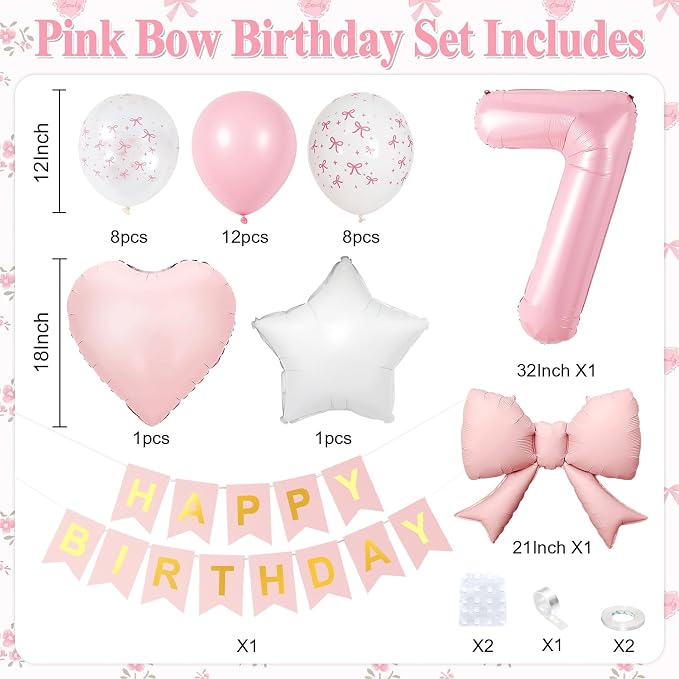 7th Pink Bow Birthday Decorations - Image 2