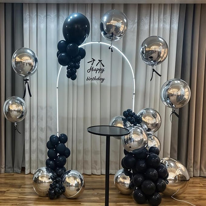 8 Pcs Black Silver Round Foil Balloons Metallic Silver Black 4D Ball Balloon - Image 7