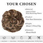 CJL HAIR Large Messy Bun Hair Piece Wavy Curly Scrunchies Synthetic Chignon Ponytail Hair Extensions Thick Updo Hairpieces for Women Brunette/Honey Blonde