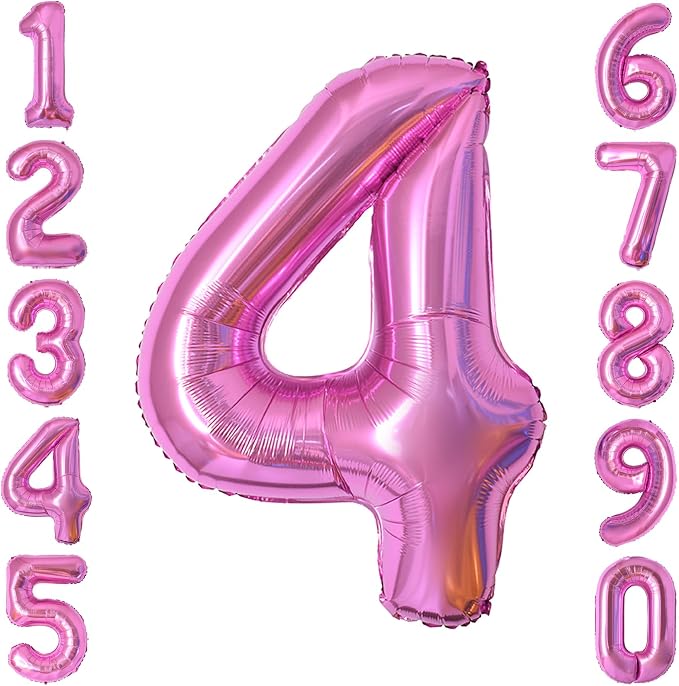 Pink Number 4 Balloon 40 Inch, Shiny Foil Numeral Birthday Party Supplies | by Unknown