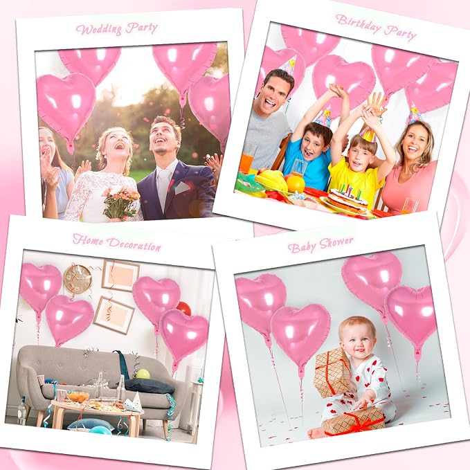 12 Pcs Pink Heart Balloons, 18 Inch Heart Foil Balloons Love Balloon Valentine - Image 7