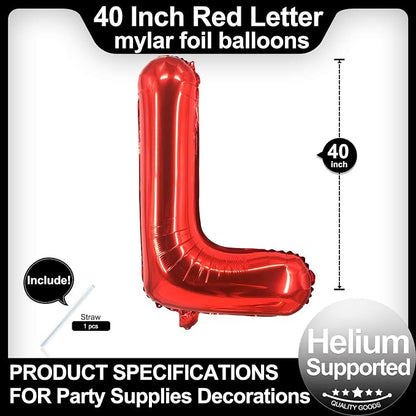 40 Inch Red Letter L Balloons, DIY Phrase Foil Alphabet Letter L Balloons DIY - Image 2
