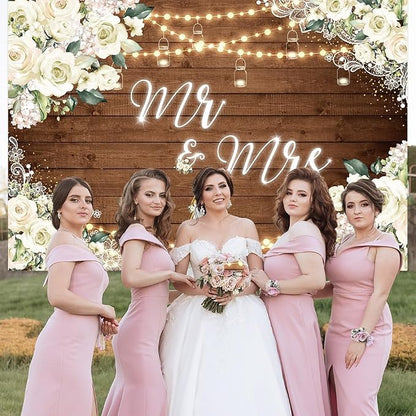 MEHOFOND 8x6ft Mr and Mrs Bridal Shower Backdrop Wedding Decorations Rustic - Image 7