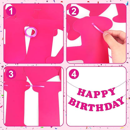 Pink Happy Birthday Banner Sign Birthday Backdrop Party Supplies - Image 3