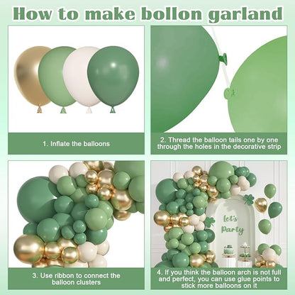 157Pcs Green Balloons Arch Garland Kit Different Size | Sage Green White Sand - Image 7