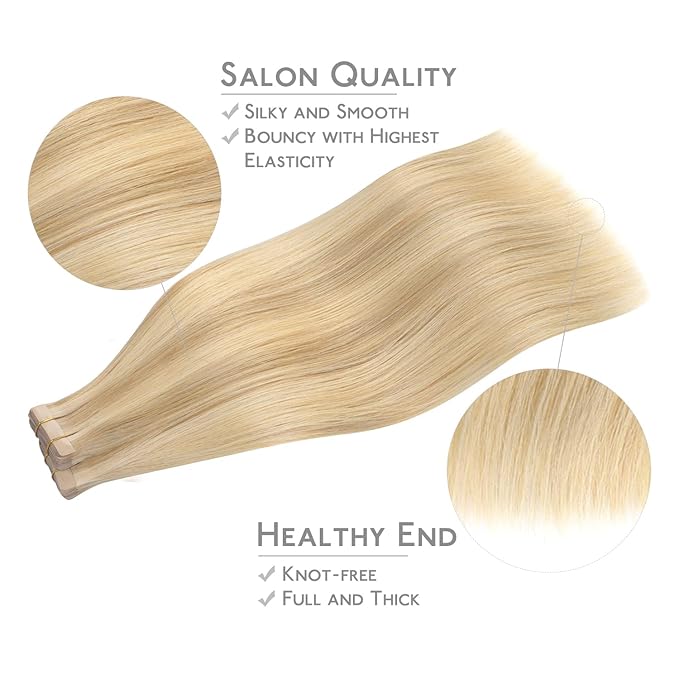 WENNALIFE Tape in Hair Extensions Human Hair, 40pcs 100g 22 inch Light Blonde Highlighted Golden Blonde Hair Extensions Real Human Hair Straight Tape in Extensions Invisible Human Hair Extensions