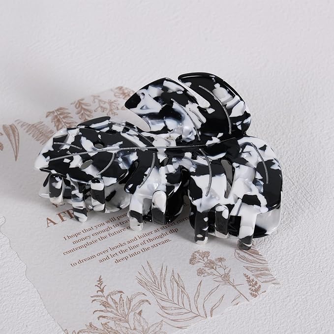 Black&White Leaf Hair Claw Clip 3.5 Inch Strong Grip Hair Clip French Design Women Girls Hair Styling Accessories for Thick Thin Hair