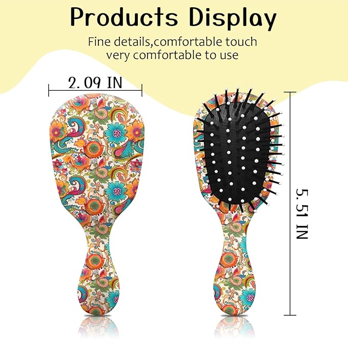 Mini Hair Brush,Cute Detangling Travel Hair Brush,Soft Bristles for Effortless Tangle Removal,Detangler Hairbrush for Women Men Boys Girls Kids Wet Dry All Hair Types (Colorful Bohemian Flowers, Mini)