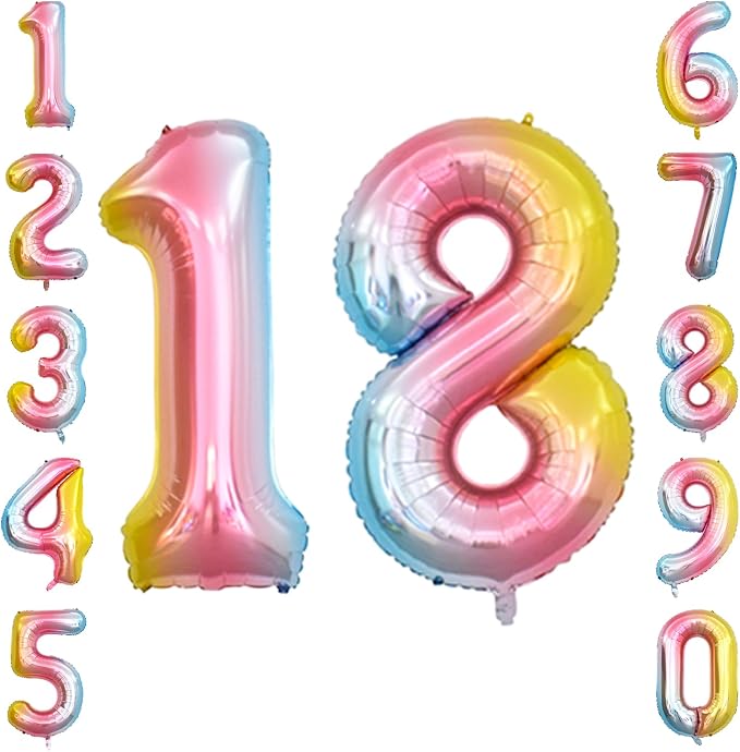 Rainbow Ombre Number 18 Balloon 40 Inch Pastel Foil Decor by Unknown