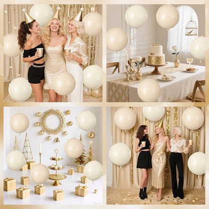 Cream Beige Round Foil Balloons 9 pcs, Metallic Giant 4D Round Balloons 22 Inch - Image 6