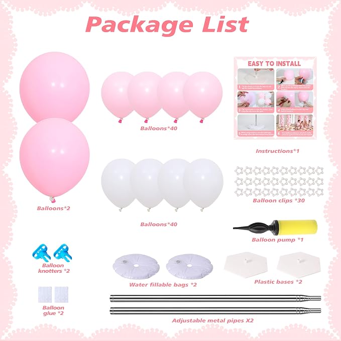 2 Sets Macaron Pink White Balloon Column Stand Kit, Adjustable Telescopic Column - Image 3