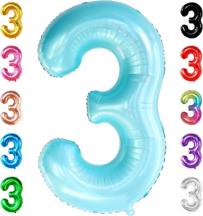 KatchOn Light Blue Number 3 Balloon 40 Inch | Blue 3 Balloon Number by KatchOn