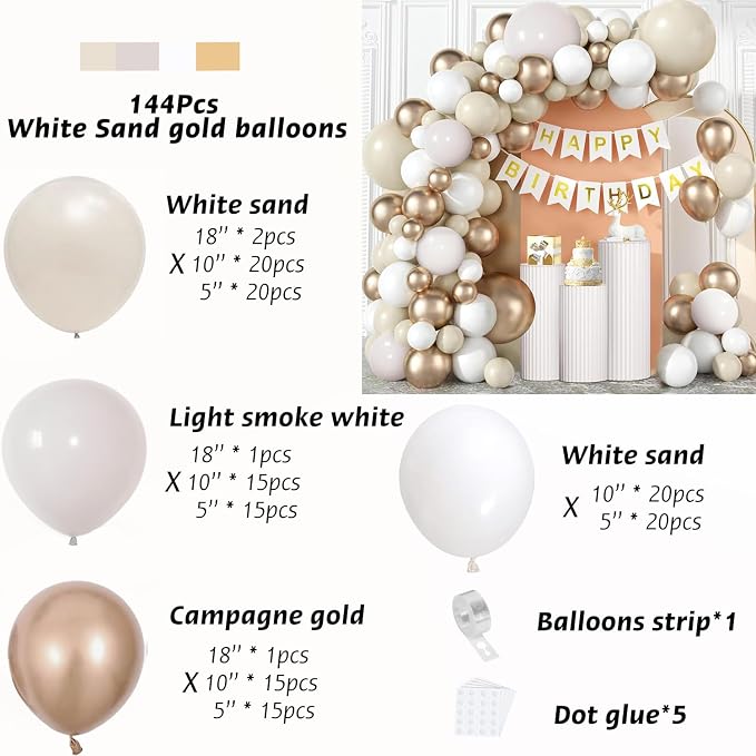 White and Gold Balloon Arch Kit - Image 2