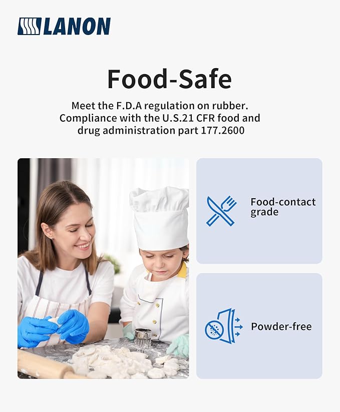 LANON Disposable Nitrile Gloves, Silicone-Free, Food-Safe, Chemical Resistant, Powder-Free, Textured Fingertips, Cooking, Cleaning, Blue, X-Large