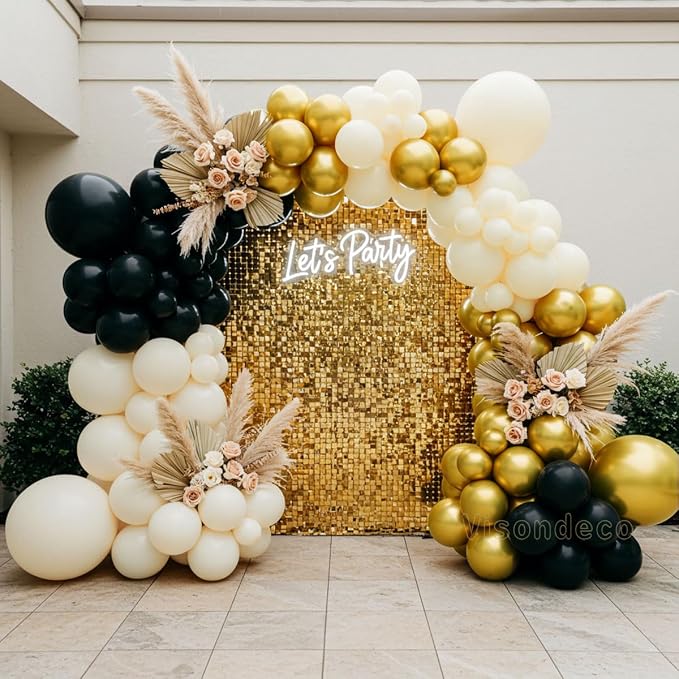 Black White and Gold Balloon Arch Kit – Double Stuffed Balloons in Black - Image 6