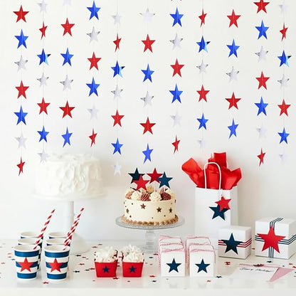 BEISHIDA Red Blue Silver Star Garland Decor Twinkle Star 250th Anniversary - Image 4