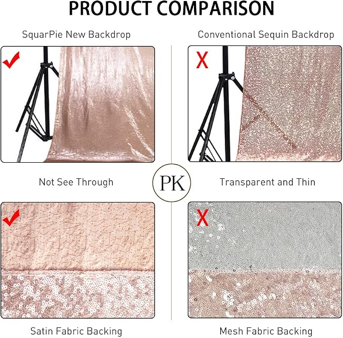SquarePie 20x10ft Rose Gold Sequin Backdrop, High Density Non-Transparent - Image 6