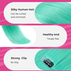 Lashey Seamless Clip in Hair Extensions Human Hair 4pcs 37g Green 14 Inch Straight Hair Extensions Clip ins with PU Soft Invisi Edge