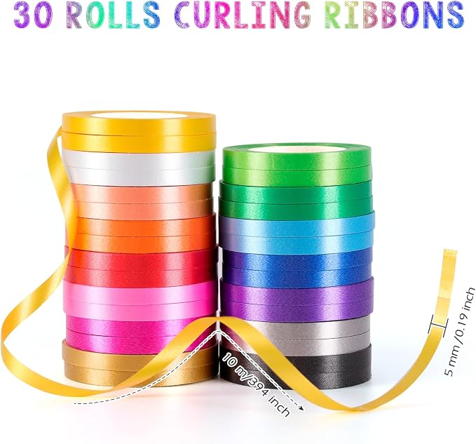 30 Rolls Curling Ribbons, 15 Colors Balloon Ribbon Gift Wrapping Ribbons - Image 2