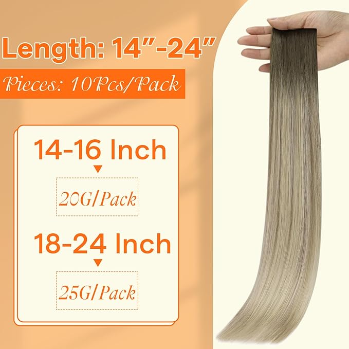 Full Shine Ombre Injected Tape in Hair Extensions Human Hair Blonde and Brown Balayage Machine Remy Extensions 22Inch Seamless Injection Virgin Tape ins Human Hair Extensions 25Gram 10Pcs