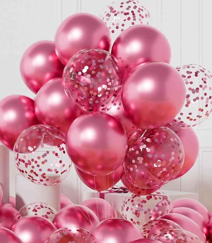 AULE 42Pcs Metallic 12 Inch Pink Confetti Balloons Set | Pink Party Balloons by AULE