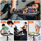 JOSTZHXIN Salon Rolling Tray, Premium Aluminum Tattoo Tray, Salon Rolling Cart Adjustable Height, SPA Service Rolling Trolley Tray for Beauty Hairstylist Dental Clinic,Black