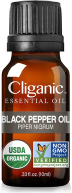 Cliganic Organic Black Pepper Essential Oil, 100% Pure Natural for Aromatherapy | Non-GMO Verified (Packaging May Vary)