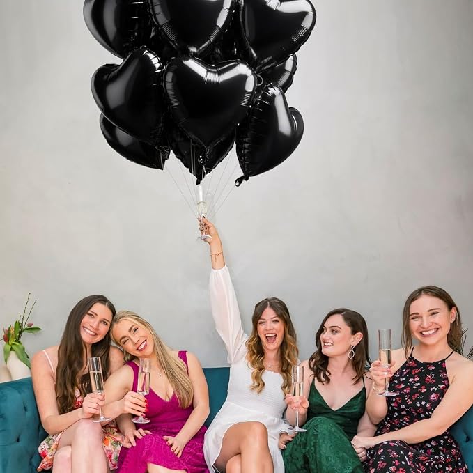 TONIFUL 15 Pcs Black Heart Balloons 18 Inch Heart Shape Foil Mylar Balloon | - Image 4