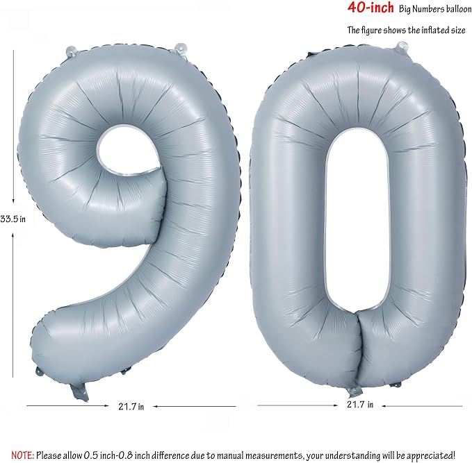 40 In Matte gray Number Balloon Helium Foil Mylar Birthday Balloon Digit 90 | - Image 2