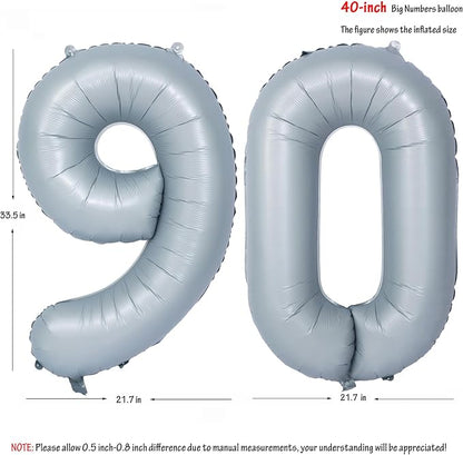 40 In Matte gray Number Balloon Helium Foil Mylar Birthday Balloon Digit 90 | - Image 2