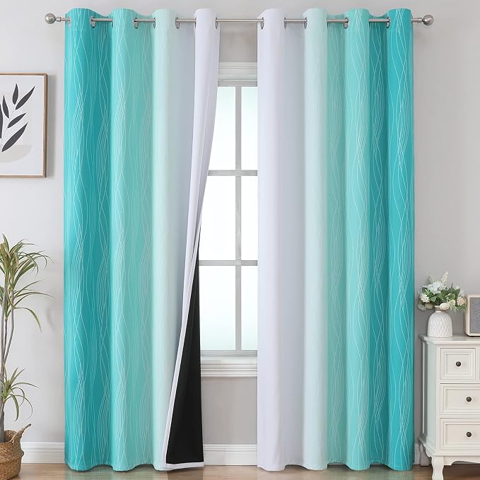 Estelar Textiler Teal and Grayish White Blackout Curtains by ESTELARTEXTILER