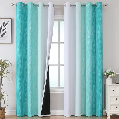 Estelar Textiler Teal and Grayish White Blackout Curtains by ESTELARTEXTILER