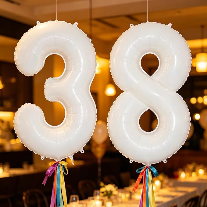 10 Pcs Number Balloons 32 Inch White 0-9 Number Mylar Foil Balloons White - Image 4