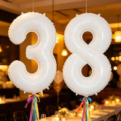 10 Pcs Number Balloons 32 Inch White 0-9 Number Mylar Foil Balloons White - Image 4