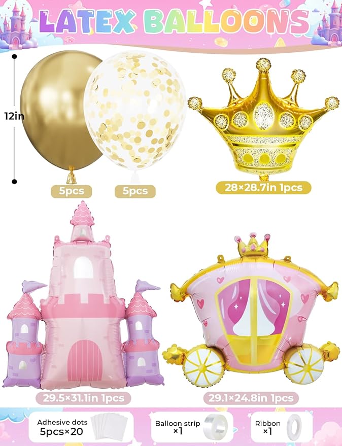 Princess Balloon Garland Arch Kit, Castle Carriage and Crown Foil Balloons - Image 6