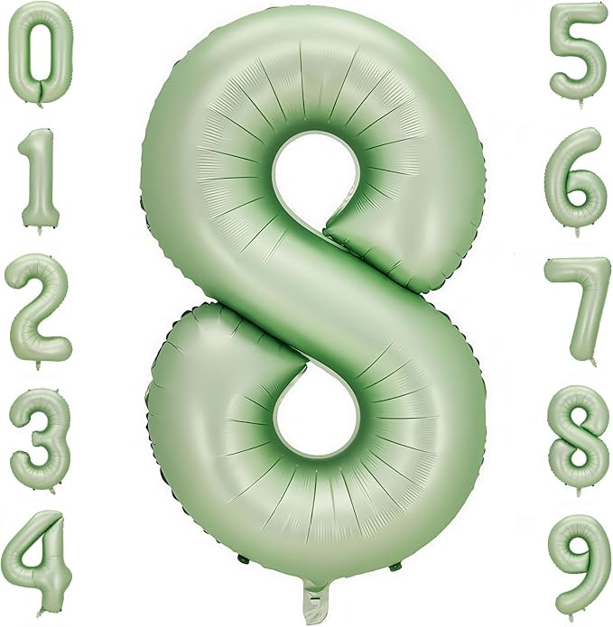 Sage Green 8 Number Balloon, Olive Green 8 Balloons 40 Inch Large Helium Foil by BBPOOL