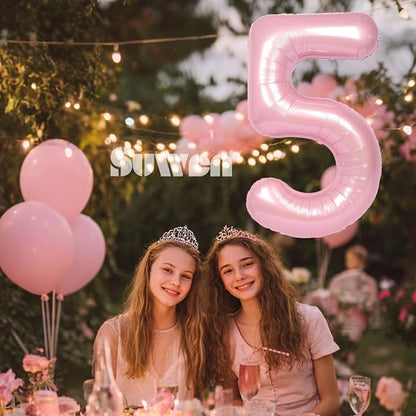SUWEN 40 Inch Pink Large 5 Number Balloons Big Foil Helium Number Balloons 0-9 - Image 2