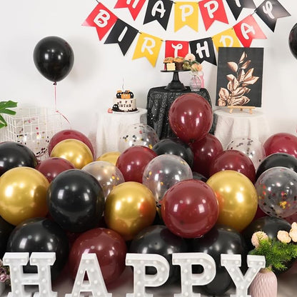 Paready Red Black and Gold Balloons Set, 12 Inch Metallic Chrome Confetti - Image 2