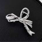 Silver Ribbon Bow Metal Hair Clips, Alloy Elegant Non-Slip Strong Hold Grip Jaw Clip for Thick and Thin Hair